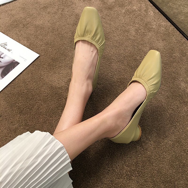 Women's Square Toe Pleated Loafers Slip-on Shoes