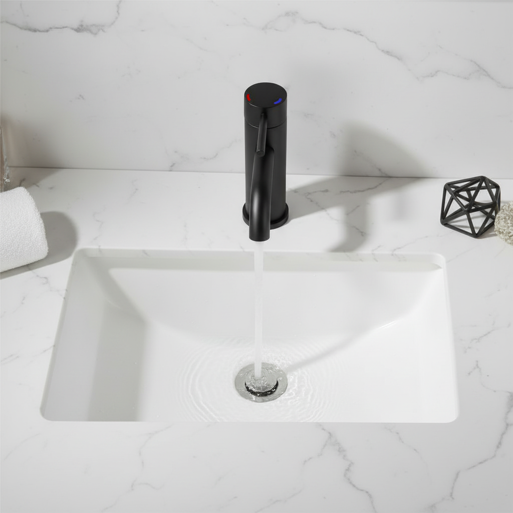 Single Handle Bathroom Faucet, Stainless Steel Single Hole Lavatory Faucet, Modern Sink Faucet, Matte Black