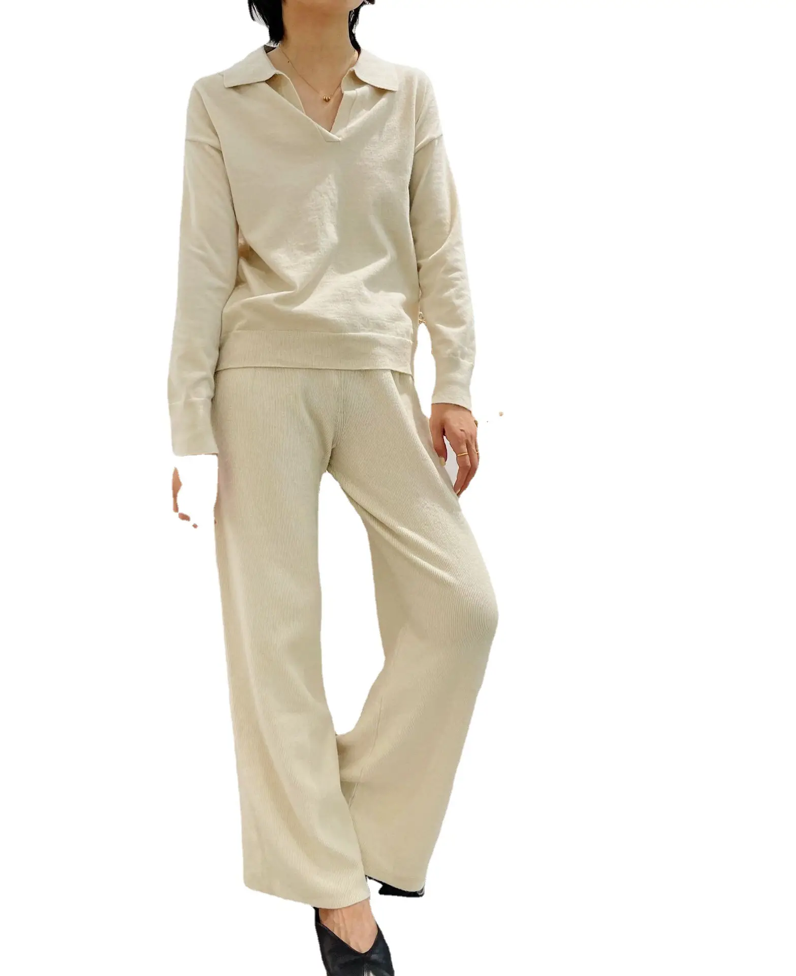 Ns Knitted Long-sleeved Sweater Wide-leg Pants