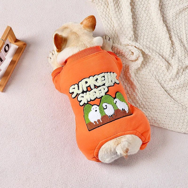 Pet Dog Winter Padded Thickened Four-legged Clothes - Orange