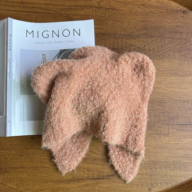 Warm Ear Protection Wool Blended Bear Ear Knitted Hat Orange Pink - Shop at LoveMi