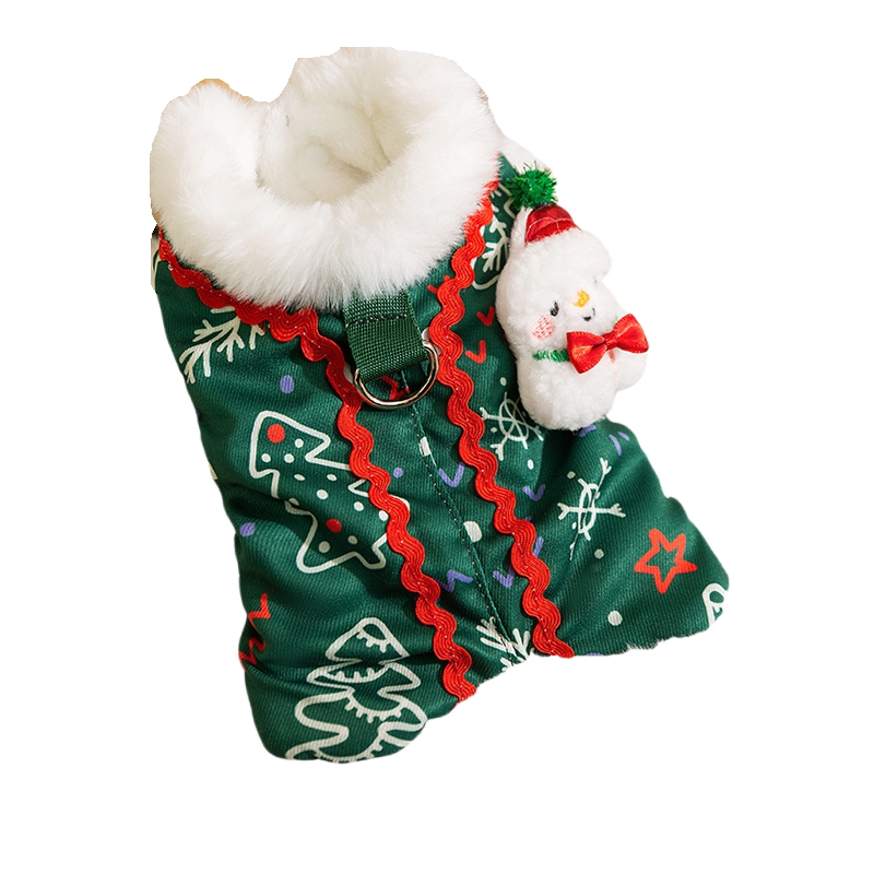 Christmas Dog Shirt With Snowman Patch, Warm Plush Pet Winter Clothes For Small Dogs, Green Holiday T Shirt With Christmas Tree Print And D Ring, F... - Shop at LoveMi