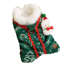 Christmas Dog Shirt With Snowman Patch, Warm Plush Pet Winter Clothes For Small Dogs, Green Holiday T-Shirt With Christmas Tree Print And D-Ring, F... - View 1