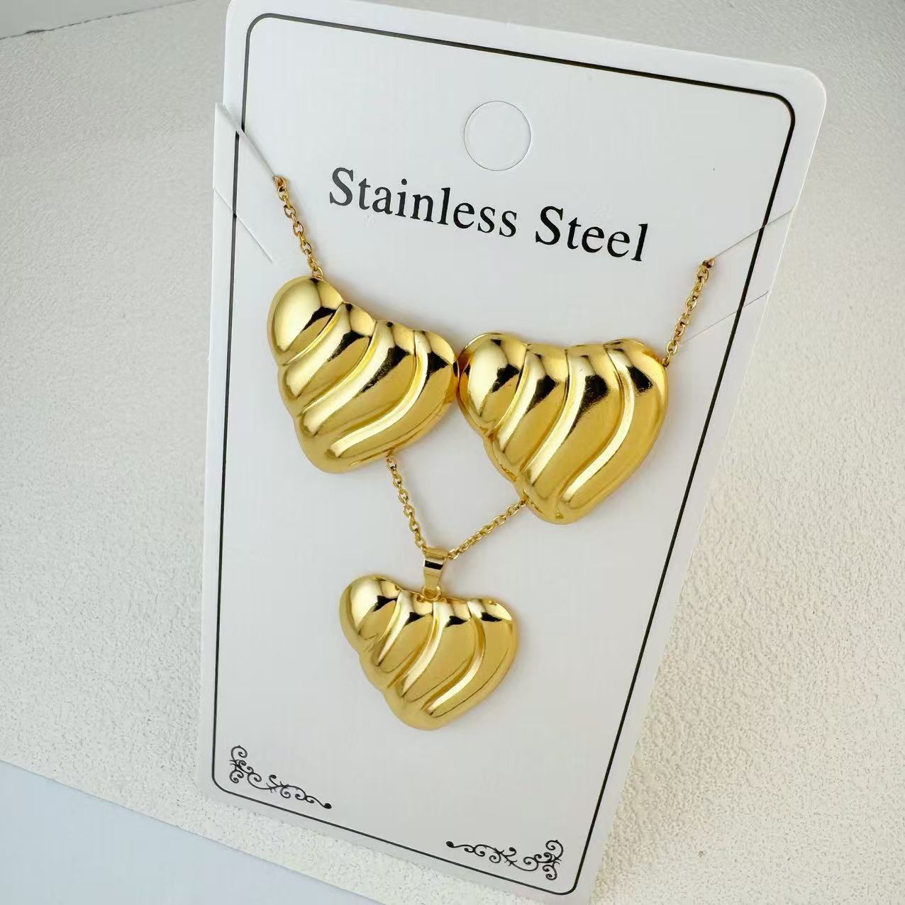 New Stainless Steel Plated 18k Gold Necklace Earring Set