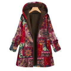 Women's Loose National Style Hooded Cotton-padded Jacket In Winter - Red - View 1