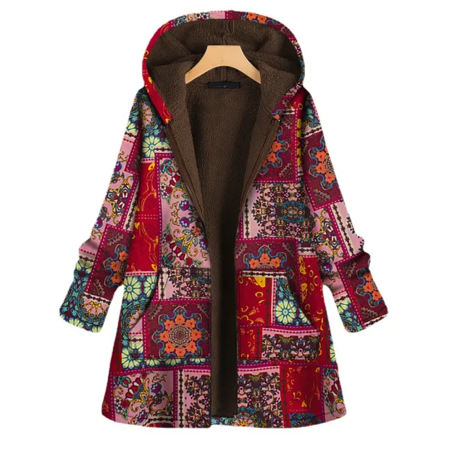 Women's Loose National Style Hooded Cotton padded Jacket In Winter Red - Shop at LoveMi