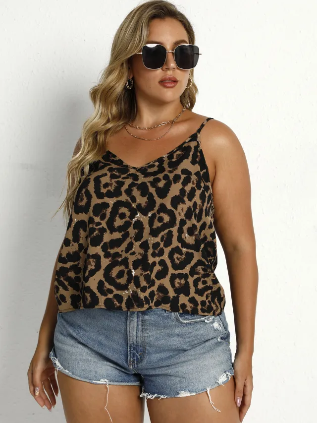 Plus Size Leopard Print Summer Shirt Casual Slip Top Leopard - Shop at LoveMi