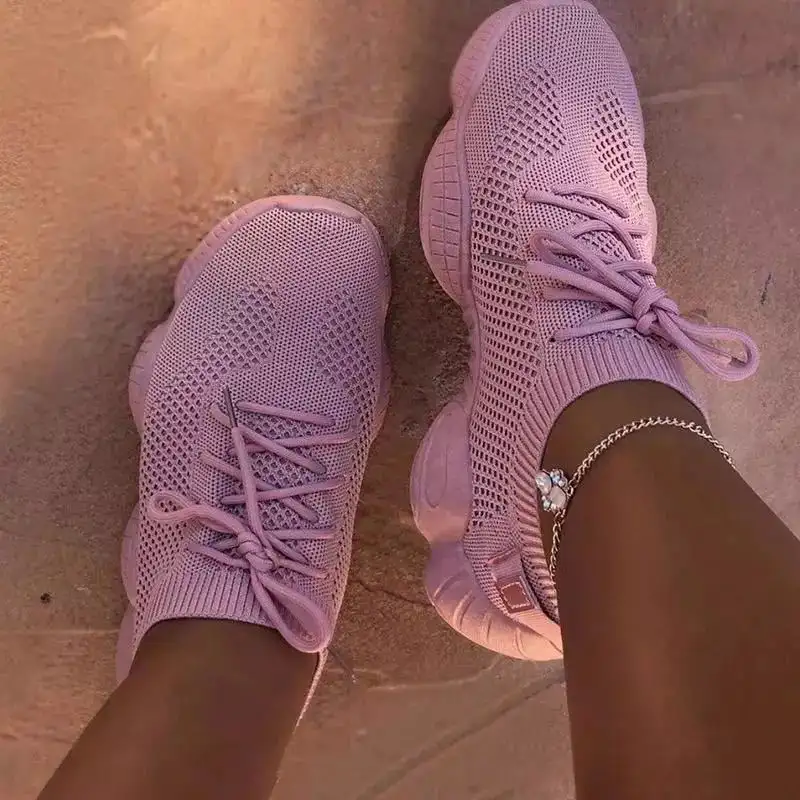 Mesh Shoes Flat Casual Sports Lace-up Flying Shoes