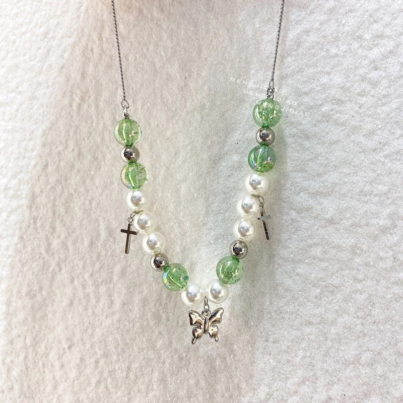 Green Beaded Pearl Spliced Necklace