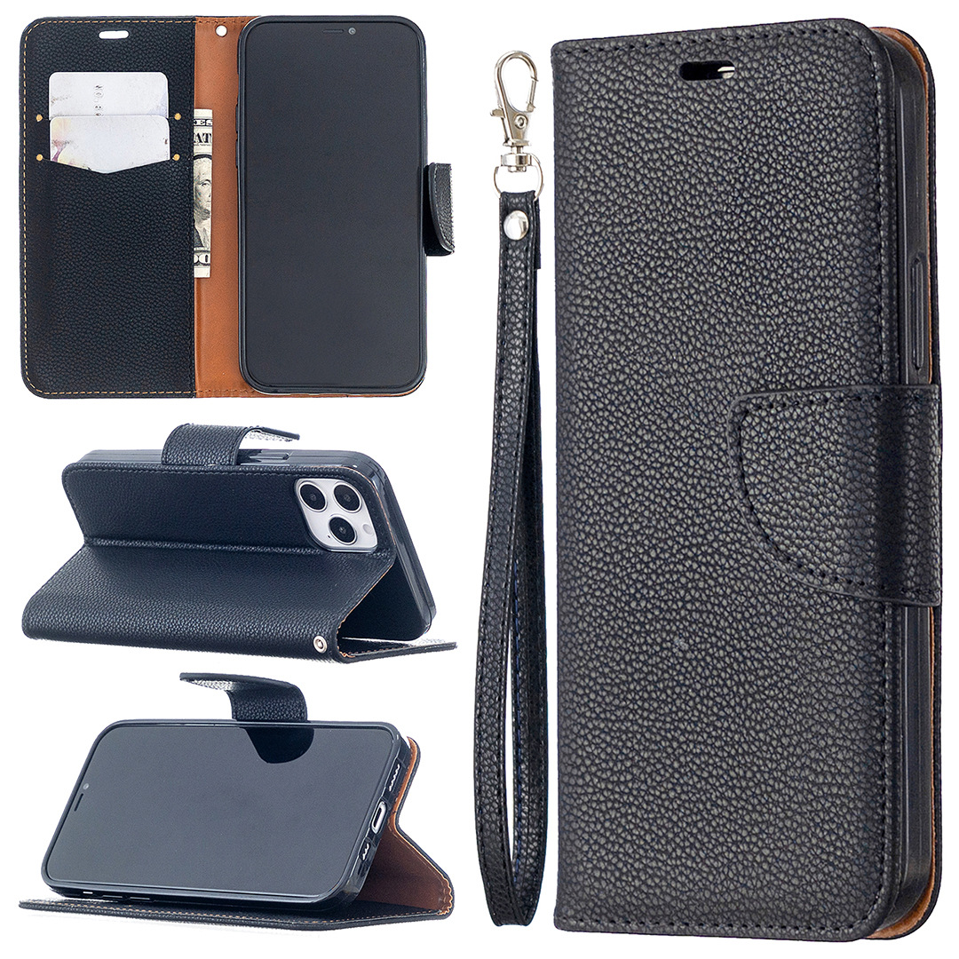 Lychee Pattern Solid Color Flip Leather Case Wallet Lanyard Phone Case - Image 3