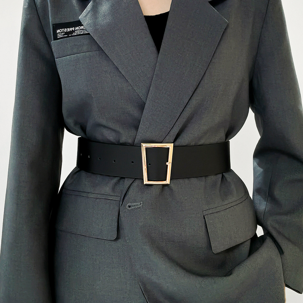 New Women's Black Belt Simple Metal Needle Buckle Senior All-in-one Coat Shirt Coat Wide Belt