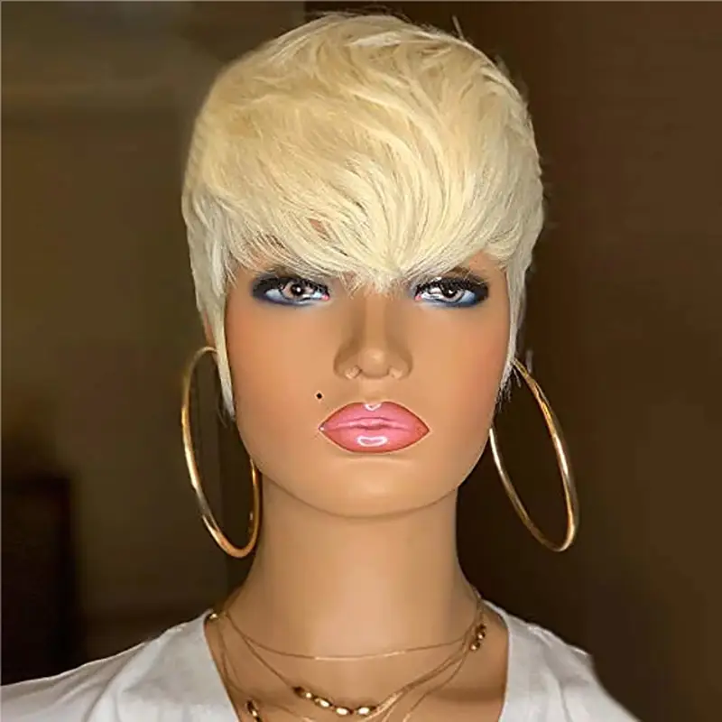 Ladies Wig Short Synthetic Blonde Pixie Haircut Wig