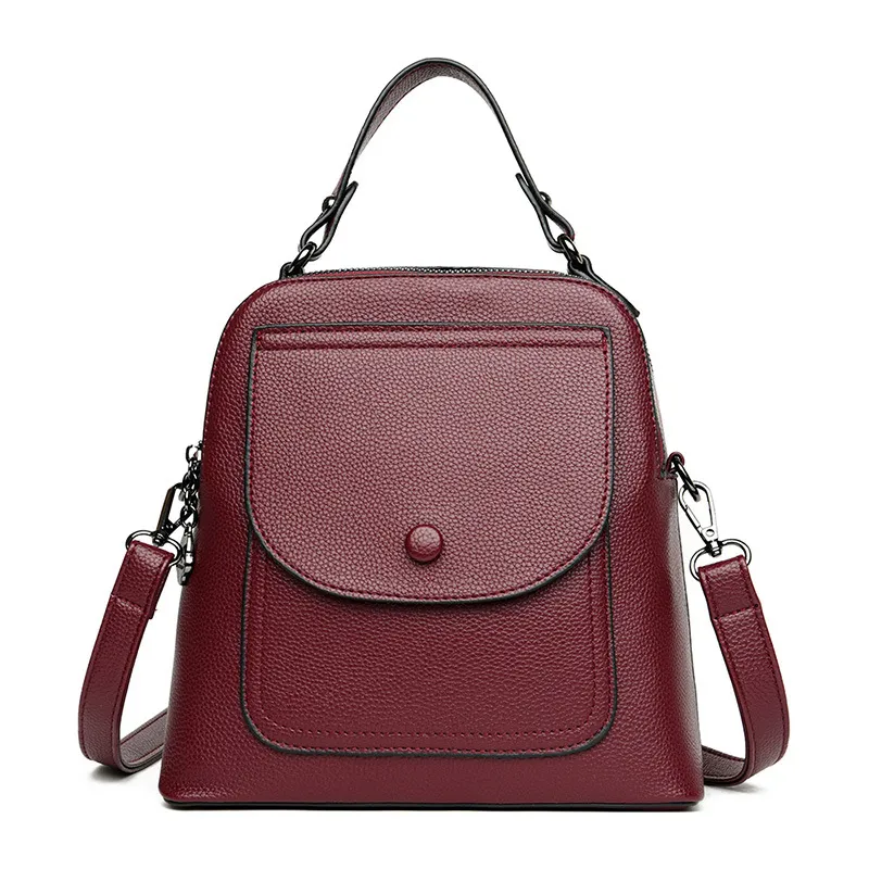 Vintage Leather Women's Fashion Multipurpose Backpack - Red