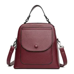 Vintage Leather Women's Fashion Multipurpose Backpack - Red - View 1
