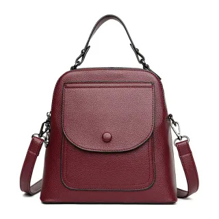 Vintage Leather Women's Fashion Multipurpose Backpack - Red
