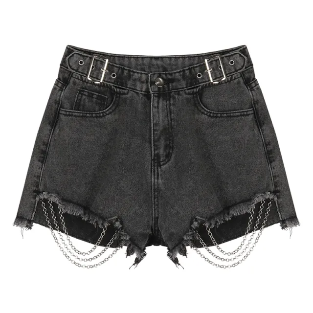 Women's Fashion High Waist Chain Denim Shorts Black - Shop at LoveMi