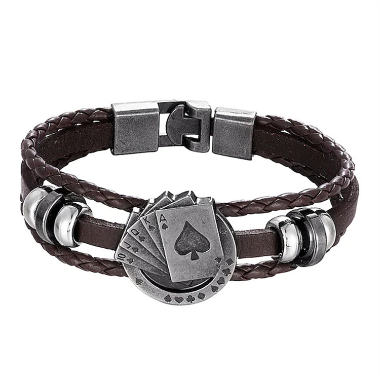 Title 6, Pulsera Multicapa para Hombre de Cuero Poker co...