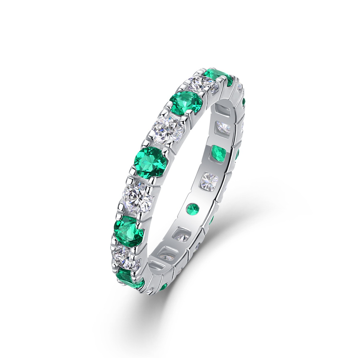 Platinum Eternity Ring Green White Gemstones