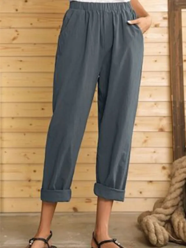 Casual Pants Solid Color Cotton And Linen Trousers Grey - Shop at LoveMi