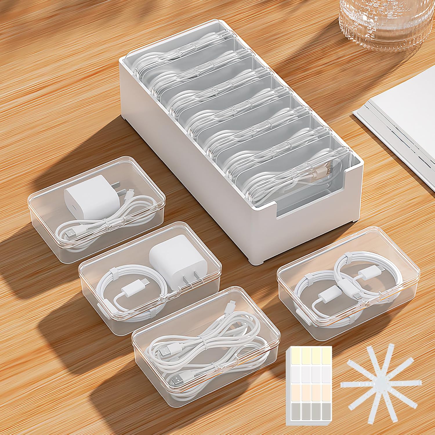 7 Case Cable Storage Box With Cable Straps And Label Stickers, Travel Cord Organizer For USB Wires, Chargers And Earphones 4
