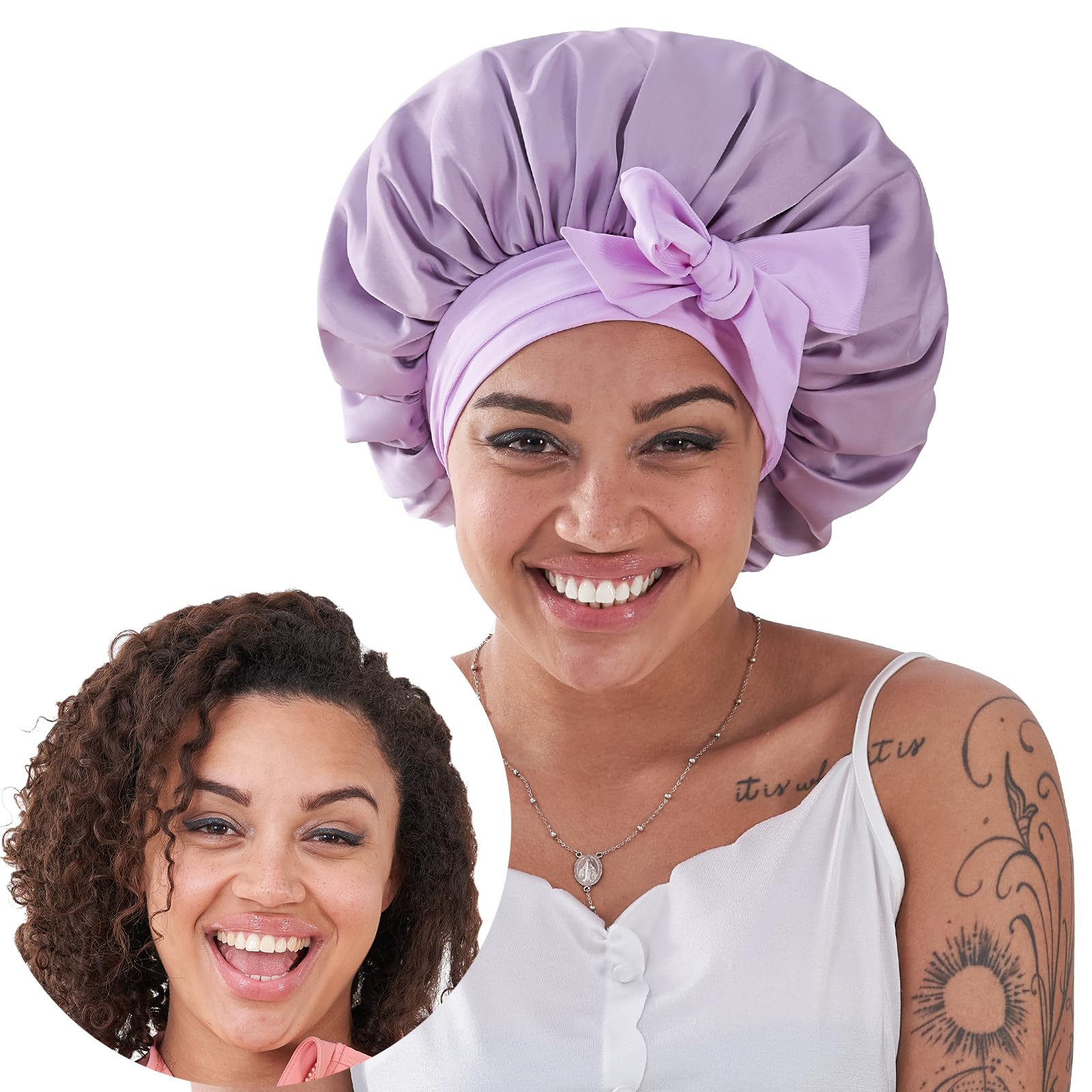 Silk Bonnet For Sleeping Women, Satin Hair Bonnet For Sleeping For Wavy Curly Natural Hair Women Men 3