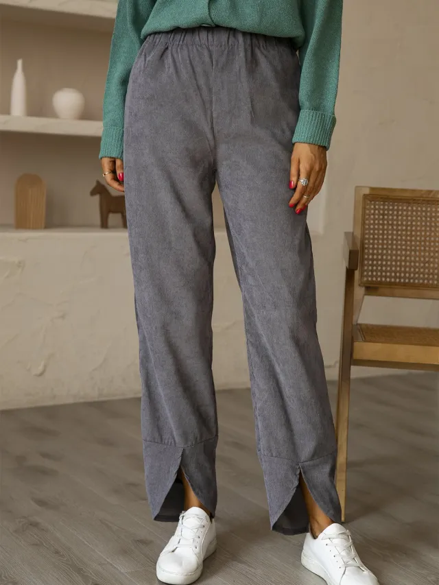 Autumn And Winter Thick Corduroy Elastic Waist Straight Casual Pants Grey - Shop at LoveMi