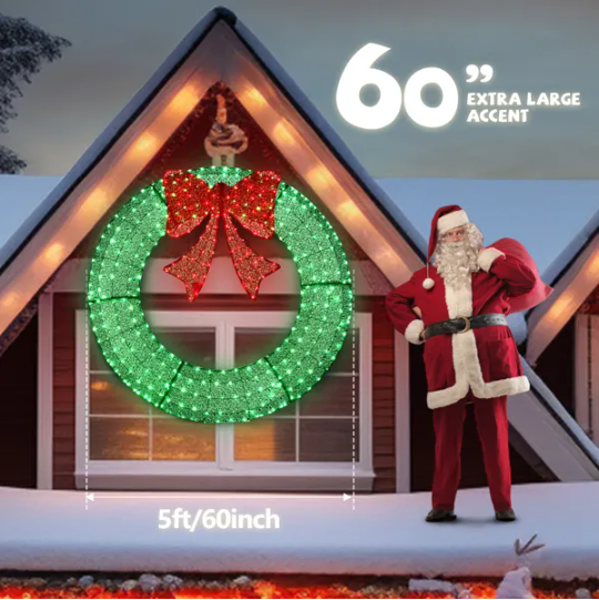 60in Pre-Lit Outdoor Christmas Wreath Decoration, LED Metal Holiday Decor For Home Exterior, Garden W 400… image 5