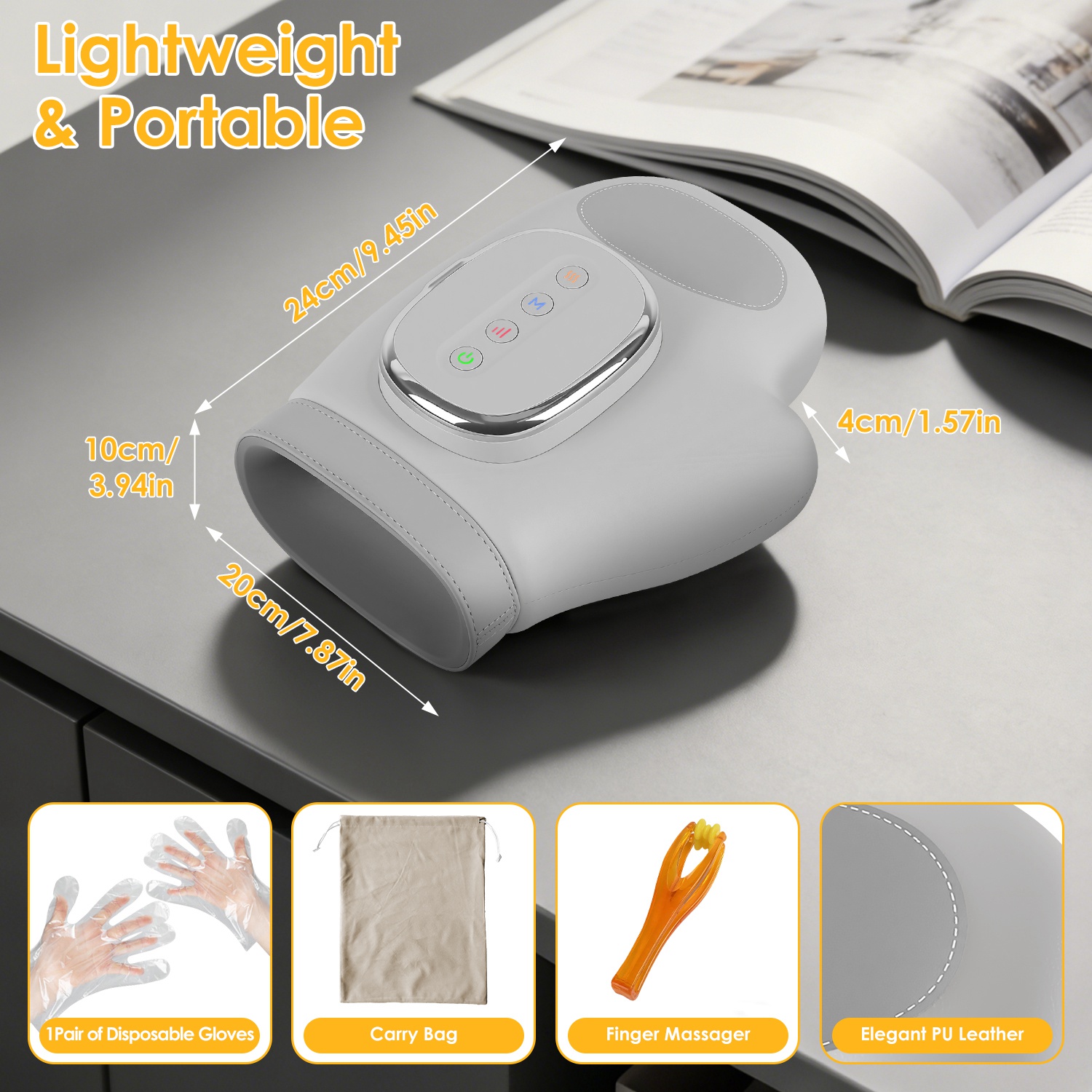 1Pc Hand Massager With Heat Compression Cordless Hand Massager For Arthritis Carpal Tunnel With 3 Modes 3 Heat Levels 5 Intensity Levels Disposable Gloves Finger Massager Carry Bag