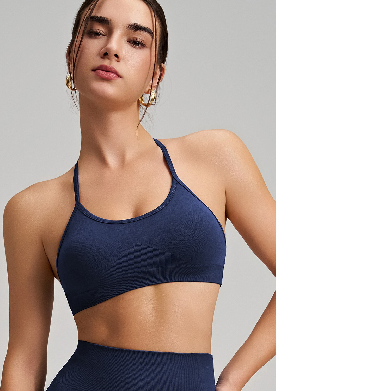 Women's Seamless Thin Strap Cross Back Yoga Outfit Set, Quick-Dry Tight Sports Fitness Bra For Running 10