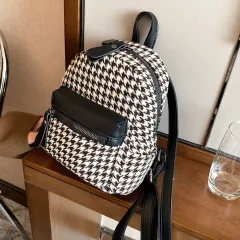 e Vintage Trendy Plaid Print Pu Leather Mini Backpacks - Black - View 1