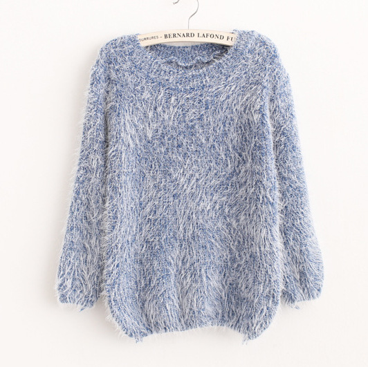 Women's Clothing Super Soft Candy Color No Pilling Mohair Crew Neck Pullover Sweater