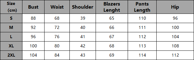 Size chart for Rhinestone Blazer and Wide-Leg Trousers Two-Piece Suit Set