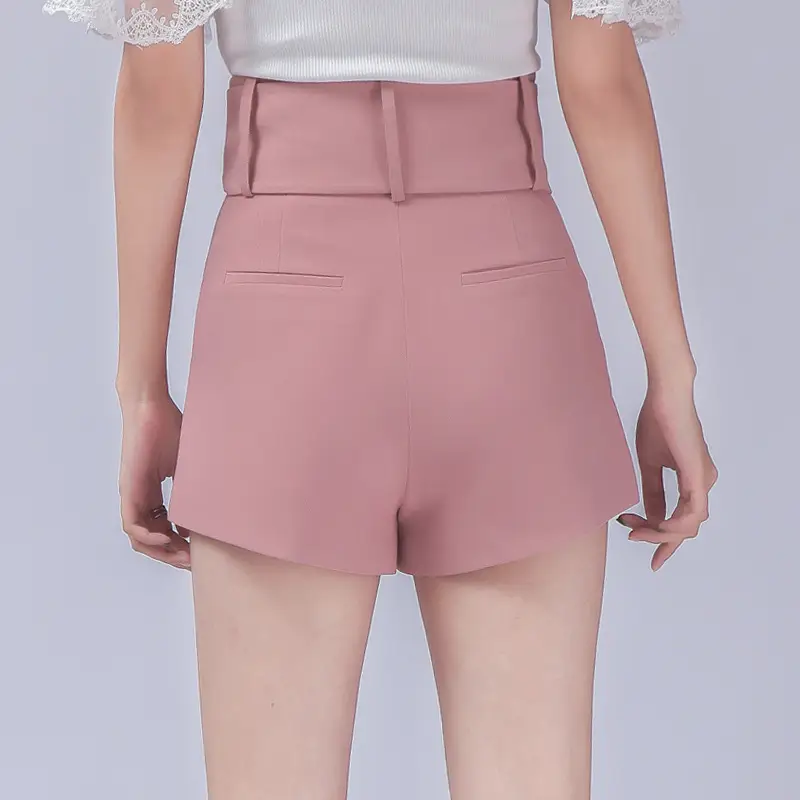 High Waist Shorts With Detachable Belt Pleats Casual