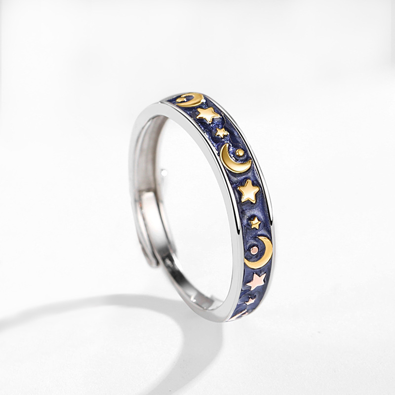 Title 3, Sonne Mond Galaxie Sterling Silber 925 Paar Ring