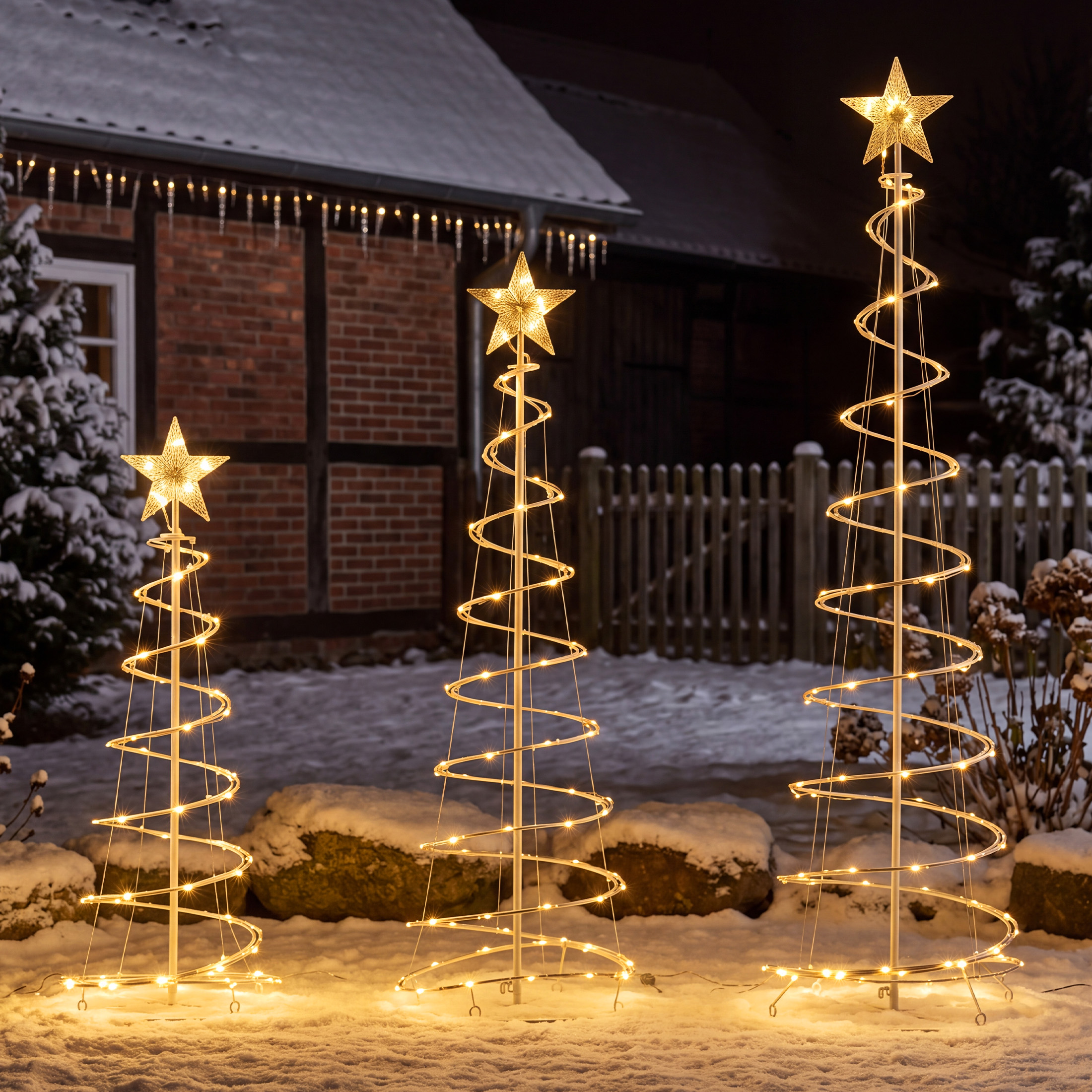 3-piece Spiral Christmas Tree, 3-4-5 Feet LED Garden Decoration Lights
