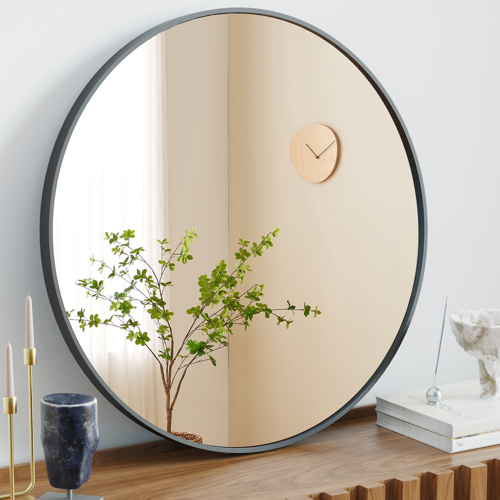 20/24/30 Black,Gold Round Wall Mirror - Modern Decorative Circle Frame for Home