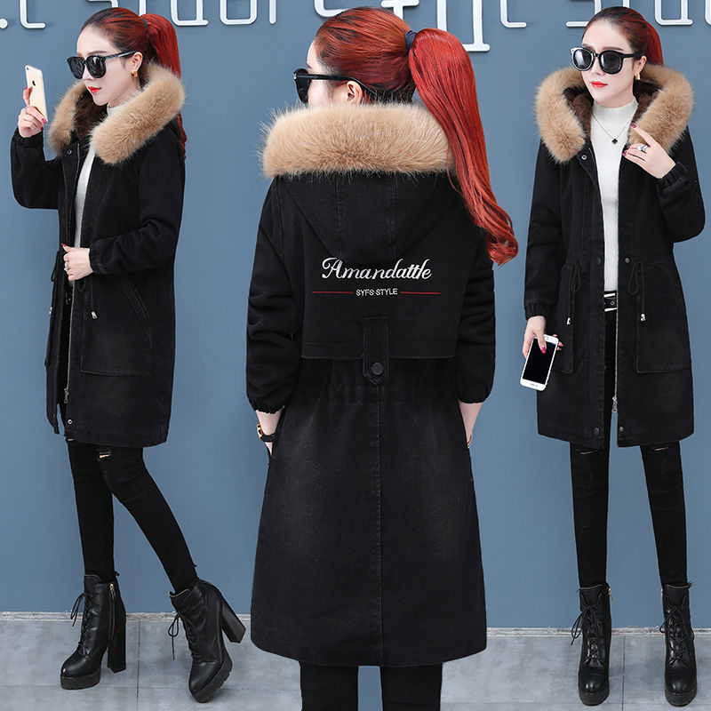 Women's Plus Velvet Thick Mid-length Denim Jacket