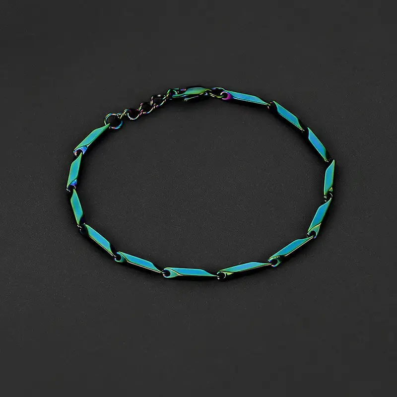 Trendy Men's Titanium Steel Bracelet Quenched Bamboo Leaf Chain