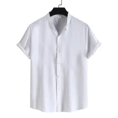 Men's FashionCasual Short Sleeve Stand Collar Shirt - Tan - View 1