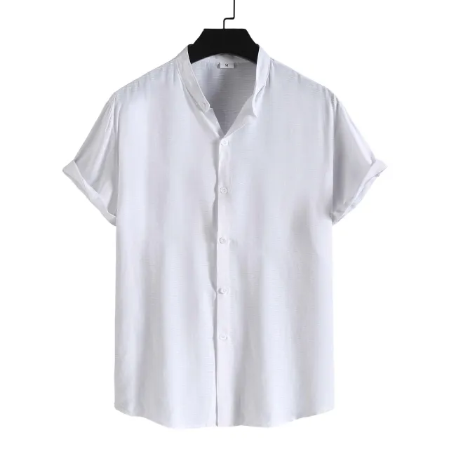 Men's FashionCasual Short Sleeve Stand Collar Shirt Tan - Shop at LoveMi