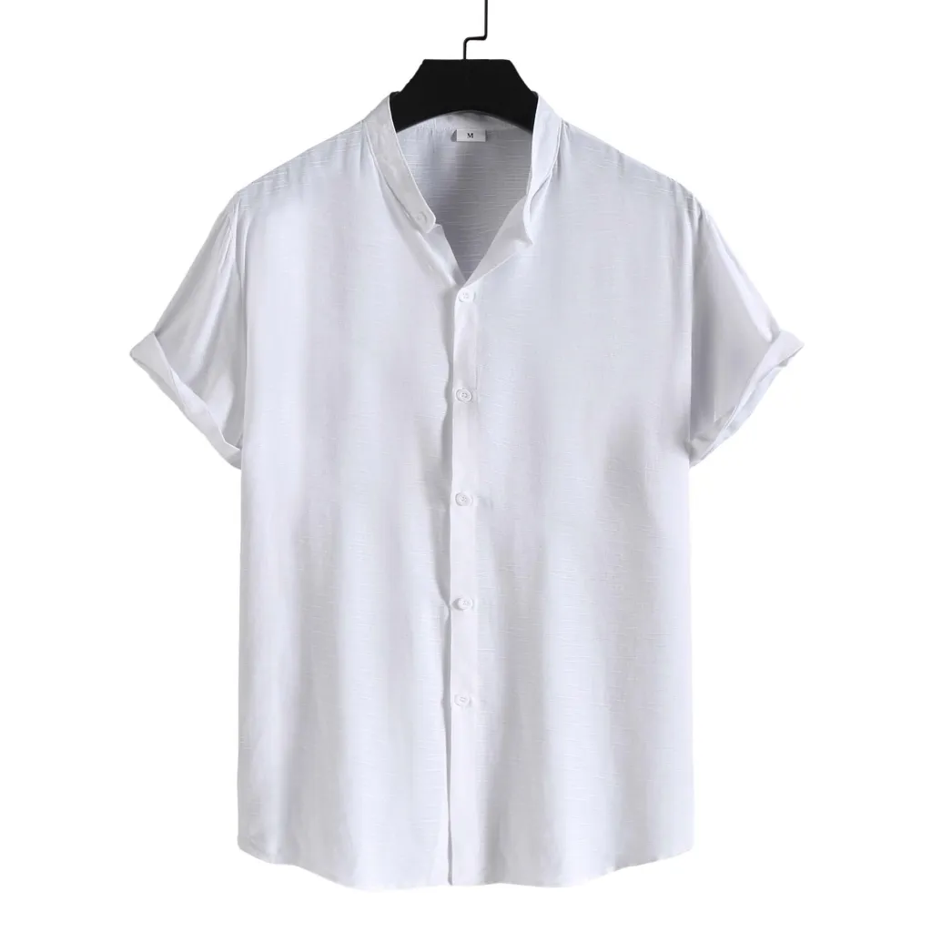 Men's FashionCasual Short Sleeve Stand Collar Shirt - Tan