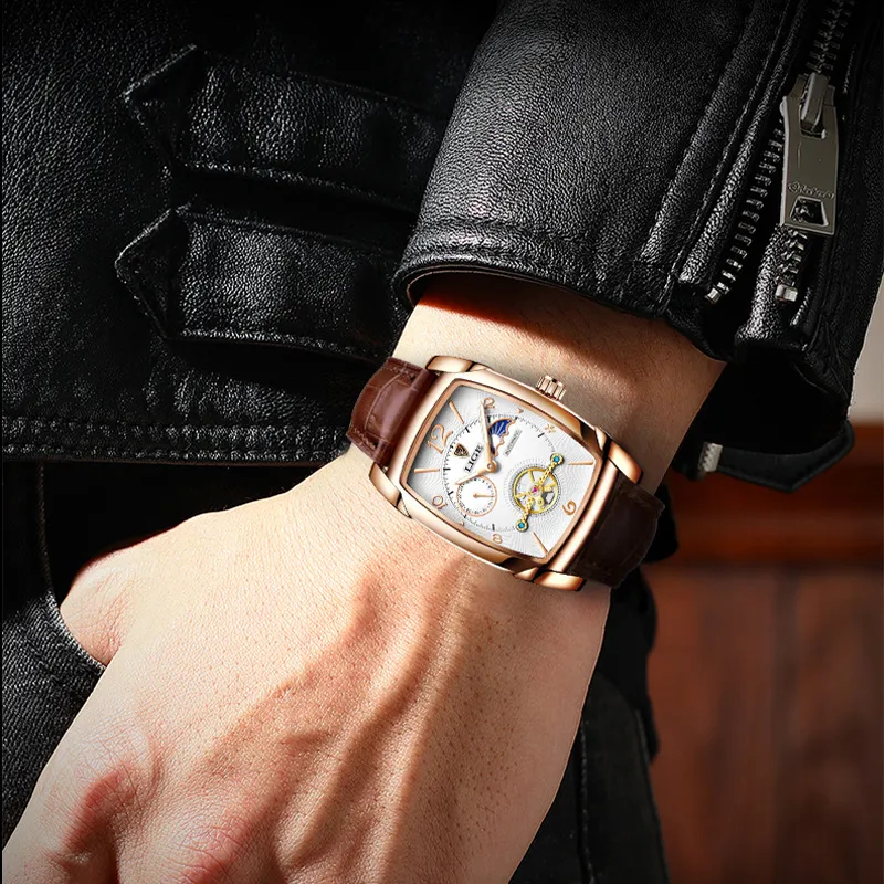 Full view of the square mechanical watch