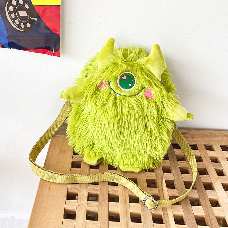 New Cute Cute Funny Personality Plush Embroidered Messenger Bag Green - Shop at LoveMi