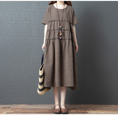 Loose Large Size Literary Fan Casual Mid-length Short-sleeved Dress