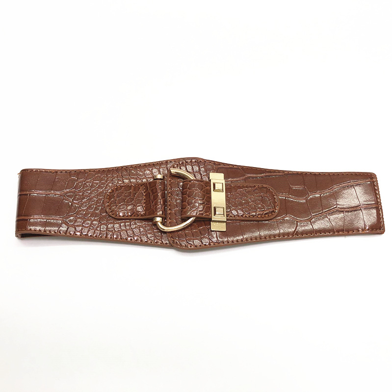 Elastic Wide Pattern Girdle, Patent Leather Women's Metal Buckle Belt