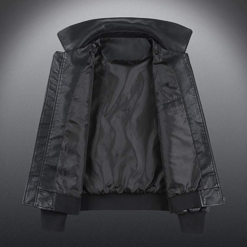 Men's Leather Jacket With Lapel PU Embroidered Leather