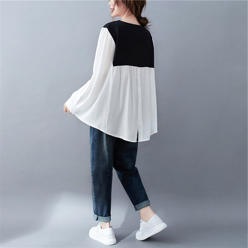 Fake Two Loose Belly Covering Tops Plus Size Women's Blouse