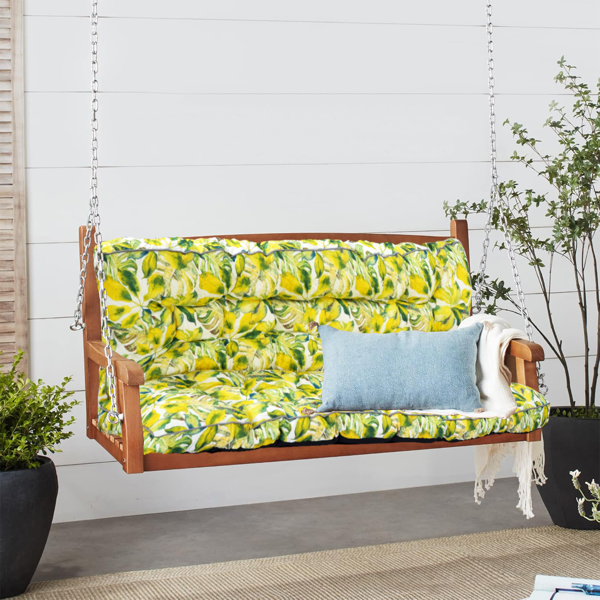 Outdoor Swing Cushions 63 Inch, Waterproof 4in Thick Porch Swing Cushion Replacement With Backrest And Ties, Comfortable 2-3 Seat Pation Swing Pad For Backyard, Garden, Lawn, Outdo