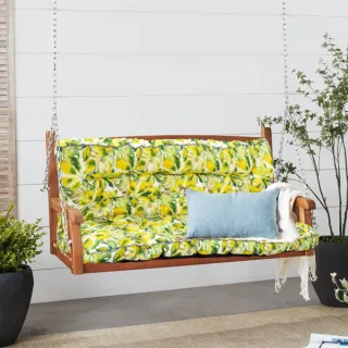 Outdoor Swing Cushions 63 Inch, Waterproof 4in Thick Porch Swing Cushion Replacement With Backrest And Ties, Comfortable 2-3 Seat Pation Swing Pad For Backyard, Garden, Lawn, Outdo