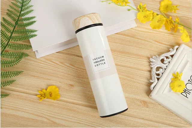 Stainless Steel Vacuum Flask Creative Fashion Cute Wood Grain Cover White - Shop at LoveMi